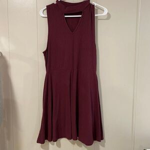 Aeropostale Burgundy Ribbed Fit & Flare Dress Women’s Large Sleeveless Mock Neck